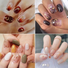 2 Box Gold Star Moon Nail Charms Nails Art Studs 3D Metallic Star Moon Nails Studs Rhinestones Star Nail Jewelry Decoration Supplies Kit for Women Girls Acrylic DIY Nail Art Accessories