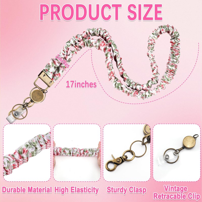 Scrunchie Lanyard Teacher for Id Badges Keys with Retractable Badge