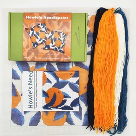 Howie's Needlepoint Needlepoint Kits for Adults, Pillow Front Cross Stitch Kit with Embroidery Pattern on Canvas, Yarn, 2 Needles and Instruction, 16 x 16inch(Tangerine)