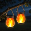 2 Pack Solar Flame Lanterns Outdoor,Realistic Flickering Flame Solar Lights