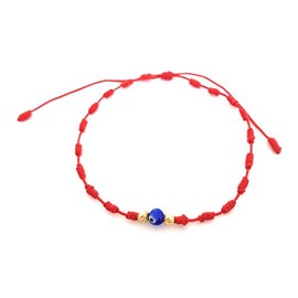 Lucky Charms USA Red String of Fate Knotted Bracelet with Goldtone Beads and Glass Evil Eye for Protection