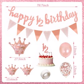 21PCS First Birthday Decorations Girl,Half Birthday Hat,Beautiful Halfbirthday Party Decorations,Stylish Half Way to One Banner Decor Set,Suitable for Baby Half-Year-Old Girl and Boy,Party Supplies