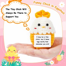 JULEASEL Mini Chicken Easter Basket Essentials Stuffers for Teens Kids Girls Gifts Positive Crochet Animals Emotional Chick in Eggshell Easter Gifts for Friend Sister Daughter