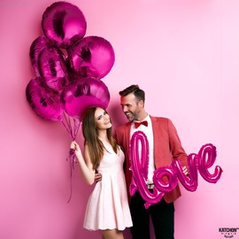 KatchOn, Big Hot Pink Round Balloon - 18 Inch Pack of 6 | Mylar 4D Balloons For Valentines Day Decorations | Pink Party Decoration | Metallic Balloons For Valentines Decor, Happy Birthday Decorations
