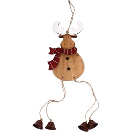 Jagmag® Christmas Tree Ornaments, Large Handmade Wood Reindeer with Burlap Hanging String Jingle Bells for Outdoor Holiday Home Door Decorations, Country Rustic Wooden Wall Décor