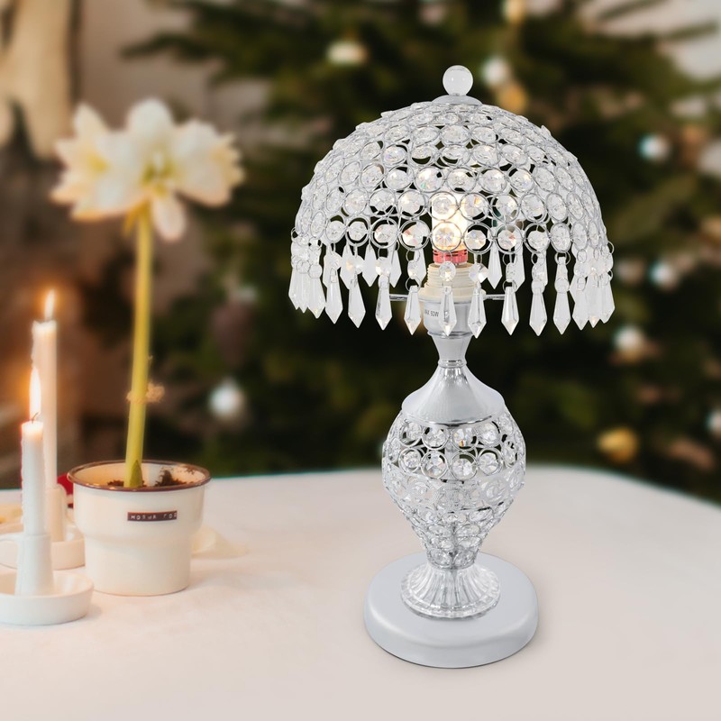DDBESSIC Modern Crystal Table Lamp 18in High Nightstand Bedside End