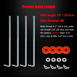 Ampper Battery Hold Down Clamp, Stainless Steel J Hook Battery Hold Down Bracket Bolts (2 Sets, Bolt Length 8 in)