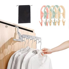 Portable Travel Clothes Hangers, 1Pcs Folding Drying Rack 5Pcs Foldable Hangers for Travel Storage