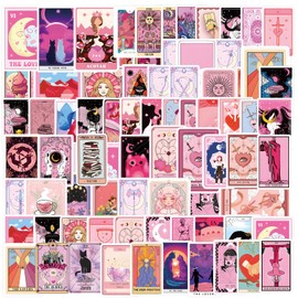 110PCS Pink Tarot Myth Magic Stickers Astrology Decals Divination Waterproof Vinyl Water Botter Laptop Decorations DIY Fortune for Skateboard Cute Kawaii Stickers