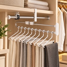 Pull-Out Trouser Rack for Closet Storage – Telescopic Stainless Steel Hanger with Smooth Slide Rails for Pants Organization