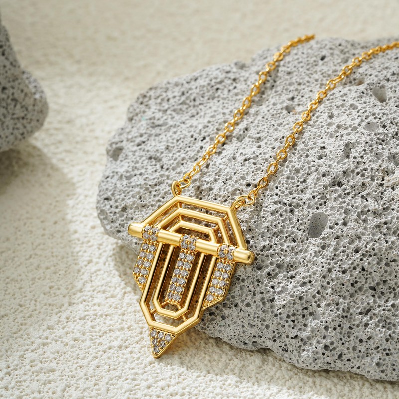 SLOONG 14K Gold Plated Arrow Pendant Dainty Gold Zircon Geometry