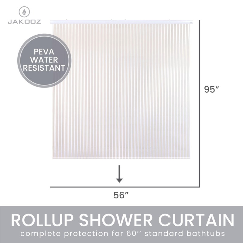 Jakooz Rollup Shower Curtain for Bathroom. Waterproof, 100% PEVA, Heavy