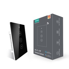 MoesGo WiFi RF Smart Light Dimmer Switch, Neutral Wire Required, Single Pole, 2.4GHZ WiFi Dimmer Light Switch, Remote Control Smart Life/Tuya APP, Work with Alexa Google Voice Assistants Black 1 Gang