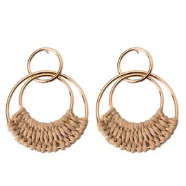 Bohemian Dangle Earrings for Women Large Rattan Statement Earrings for Woman Brown Geometric Drop Earrings for Womens Big Tropical Summer Dangling Earrings for Her Holiday Accessories