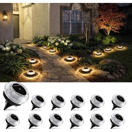 Paquete de 12 luces solares de tierra para iluminación de paisaje de 3000 K, luces solares para exteriores, IP67, impermeables, para jardín, para casa, patio, camino, césped, terraza, entrada