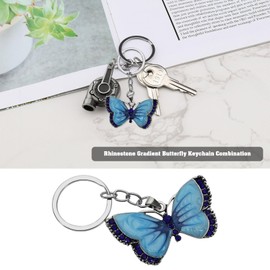 eMagTech Pack of 3 Crystal Butterfly Pendant Keychain Key Ring Charm Car Bag Wallet Hanging Accessories Ornaments Craft Key Buckle for Women Girls, White/Blue/Green