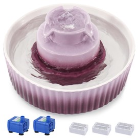 Lawfery Ceramic Cat Water Fountain, 2.1L/71oz Cat Fountain with 3 Carbon Filters and 2 Water Pumps, Cupcake Pet Water Fountain for Cats and Dogs (Purple)