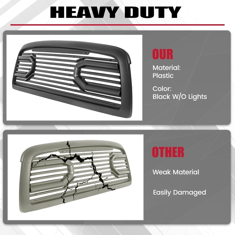HECASA Grille w/Replacement Shell Packaged Compatible with 2009-2012 Dodge Ram