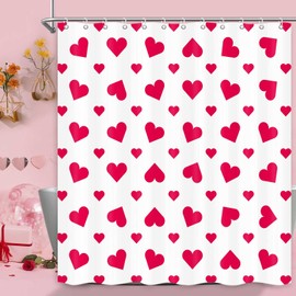 ICTEISOM Valentines Day Shower Curtain, Romantic Love Heart Valentine's Bathroom Curtains, Couple Lover Wedding Modern Fabric Bathroom Shower Curtain with Hooks Set 72"x72"