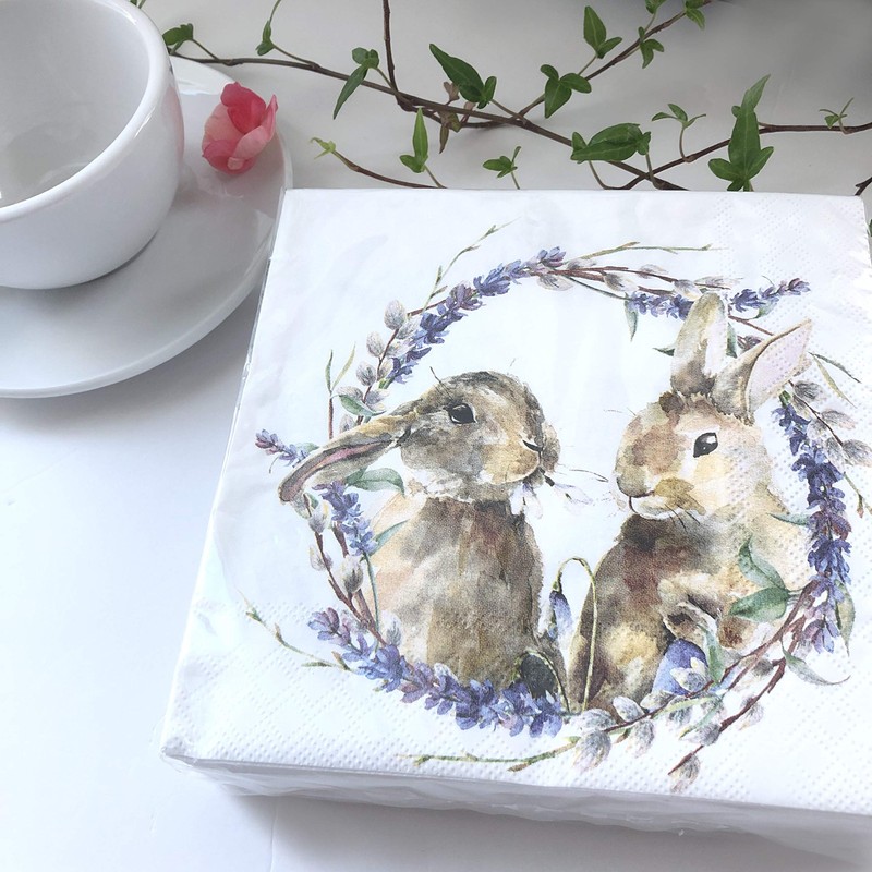 Assorted Bunny Easter Napkins - 12 Styles, 6.5 Inch -