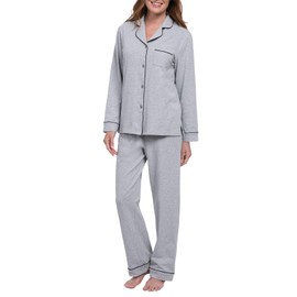 PajamaGram Womens PJs Cotton Jersey - Soft Pajamas for Women, Grey, L, 12-14