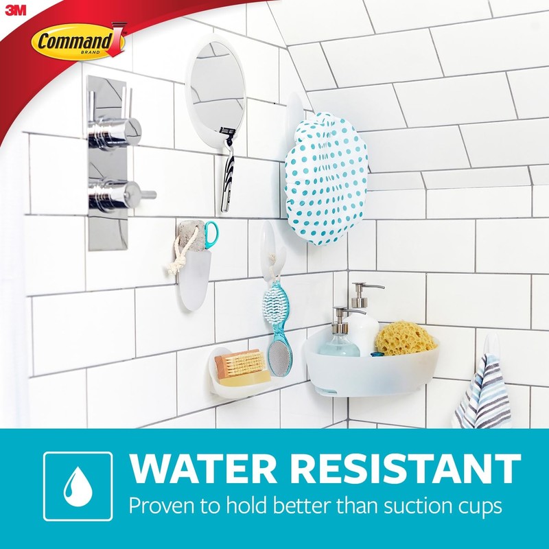 Command Bathroom Hook with Water-Resistant Strips, 1-Hook, 2-Strips, Organize Damage-Free
