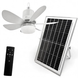 SADALAK 18.1" Solar Ceiling Fan Light with Battery Built-in 10000mAh Powered Rechargeable Hanging Portable Fan Long Cord Remote for Gazebo, Tent, Patios, Shed, Chicken Coop, RV, Greenhouse Outdoor