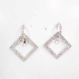 Fashion Jewelry E0284 Silver Tone Metal Clear Rhinestones Rhombus Shape Drop Dangle Earrings