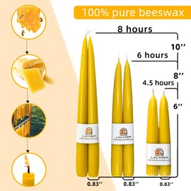 Pure Beeswax Taper Candle 12pcs, 8 Inches Long Candlesticks, Natural Bees Wax Candles for Home, Dripless Beeswax Candles, Light Honey Scent, 6 Hours Burn Time by Lacaser