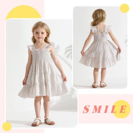 YOUNGER TREE Toddler Girl Dress Baby Girls Summer Clothes Ruffle Sleeve Floral Smock Beach Boho Dresses Sundress (Khaki Stripe, 5-6X)