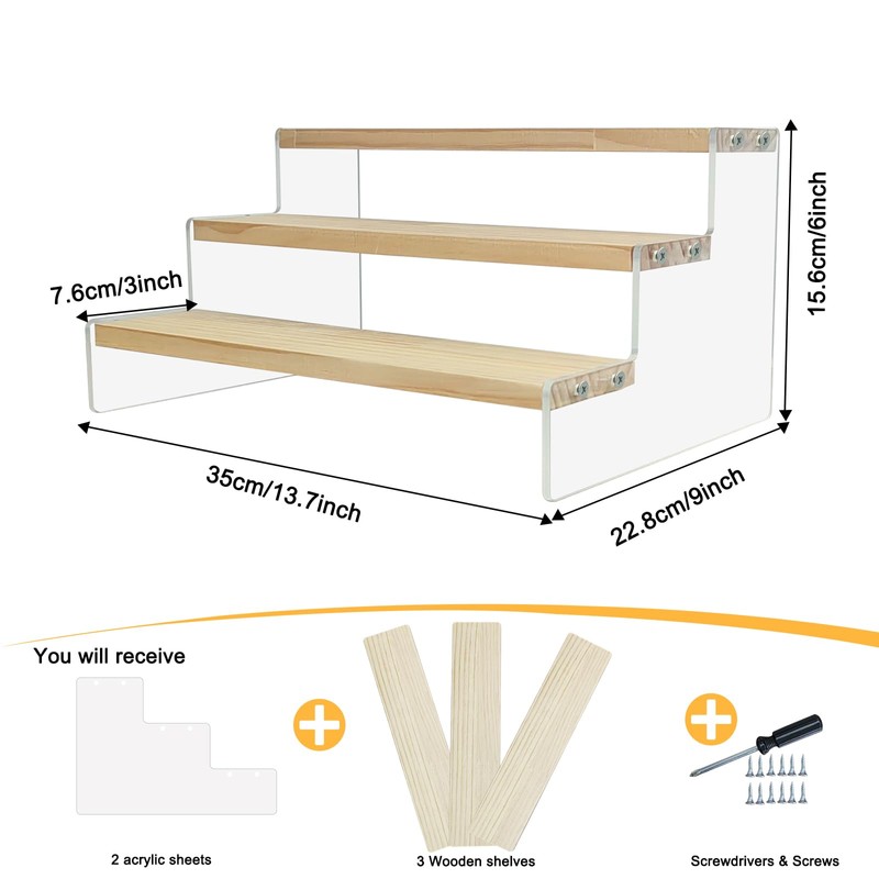 Acrylic Wooden Display Stand Figures Clear Acrylic Display Riser Shelf
