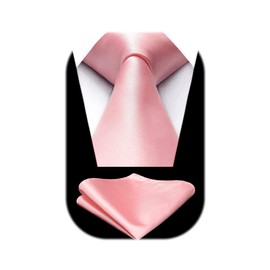 Hisdern TL-01S Men's Plain Necktie, Pocket Square Gift, Silky Sheen, 15 Colors, Washable, Business, Weddings, Graduation Gift, 11 pink, Free Size