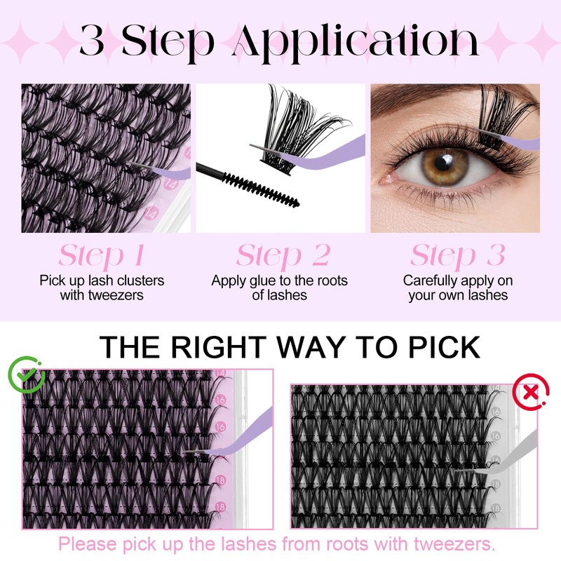 Eyelash Extensions Set, Natural 60D Eyelash Clusters, D Curl, Lash