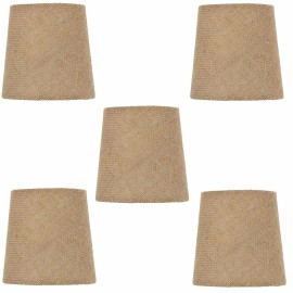 Upgradelights Set of 5 Rolled Edge Burlap Drum Chandelier Shades 5 Inch with Burlap Chain Cove