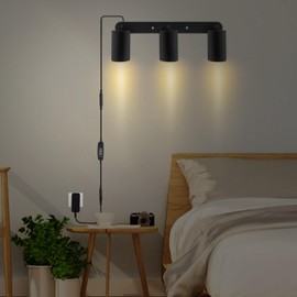 Plug in Track Lighting Track Light Fixtures with Power Cord Wall Spotlight Flexibly Rotatable Heads Plug in Ceiling Lights for Kitchen Cabinet Gallery Bar Living Room 15W 3000K(Black, 3 Heads)