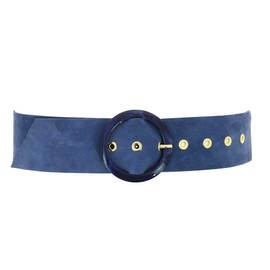 Women genuine Italian Suede Leather Belt, for Dress, Made in France, ANETTE - Denim blue, S-M