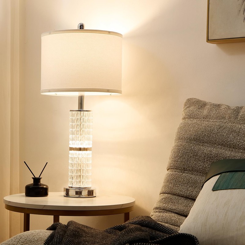 SAIWEYA Crystal Table Lamps Modern 3-Way Dimmable Bedside Lamp with