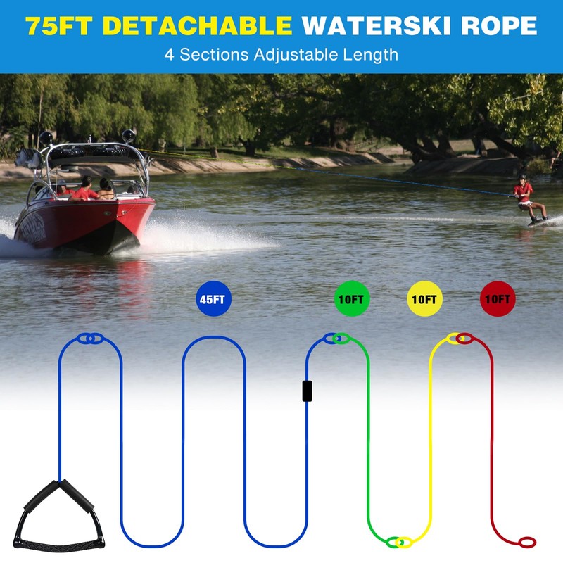 75FT Radius Handle Ski Ropes for Water Skiing, Floating Wakeboard