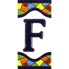 House letters 4 inch. Handpainted house letter tiles for signs, addresses and names. Address numbers for houses. House address numbers and letters. Design MOSAICO MEDIANO 4,29" x 2,13" (LETTER F)