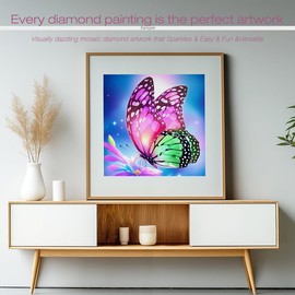 Sanjee Diamond Painting Kits for Adults, Butterfly Diamond Art Kits for Beginner, Diamond Dots Paintings 5D DIY Round Full Gem Art Crafts for Home Wall Decor Gift, 12 × 12 Inches