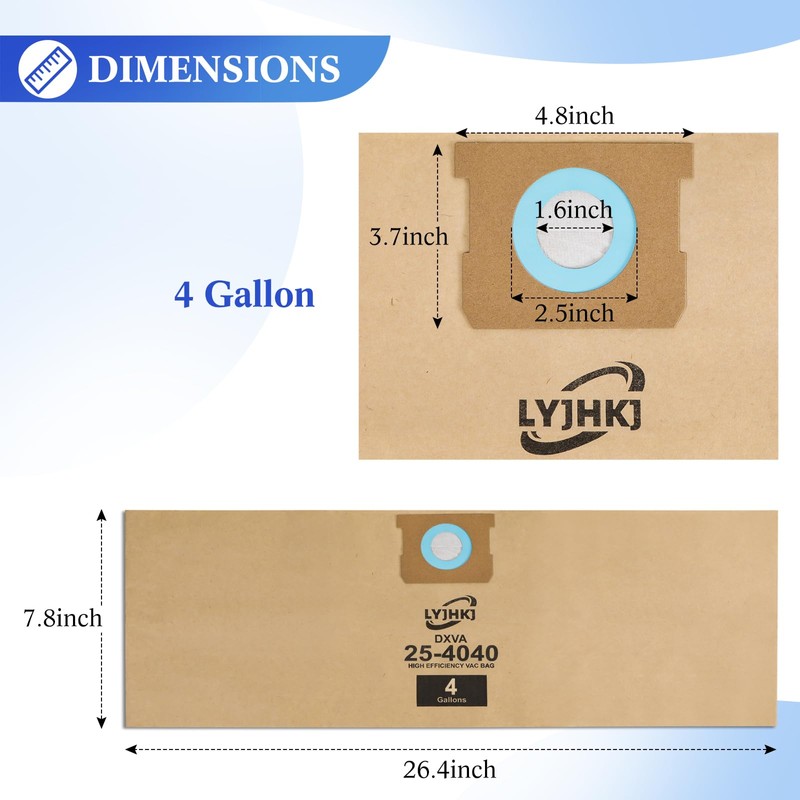 10 Pack DXVA25-4040 Vacuum Bags for DEWALT 4 Gallon Wet/Dry