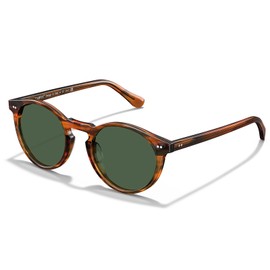 CARFIA Acetate Vintage Round Polarized Sunglasses for Men UV400 Lenses Hand-crafted Frame Tea Frame