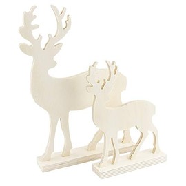 Decorative Stag Made of Wood, Available in Two Different Sizes, Pack of 2