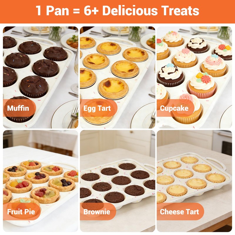 2 Pack Silicone Muffin Pans, 12-Cup Non-Stick Cupcake Baking Mold,