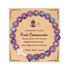 Cross Bracelets for Girls Boys Baptism First Communion Confirmation Gift Christian Bracelets Easter Basket Stuffers for Teens (Baptism-Emperor Stone)