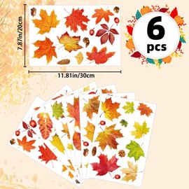 ABCart 6 Sheet Fall Window Clings, Autumn Maple Leaves Window Static Stickers, for Fall Glass Home Decor and Thanksgiving Fall Window Treatments, 11.8 X 7.8 inch