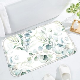 Accnicc Eucalyptus Leaf Bathroom Rugs Mat Sage Green Spring Botanical Watercolor Plants Bath Rug 32 x 20 in Water Absorbent Non Slip Washable Shower Mat Memory Foam Bath Mats for Bathroom Decor