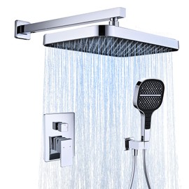 Luxury 13 Inch Rain Shower System，High Pressure Shower Heads with Handheld Combo Set, Square Rainfall Shower System Complete Included Valve and Trim Kit for Bathroom, Chrome