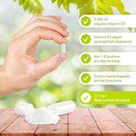 SRS® Vegan Vitamin D3+K2: For More Sunshine in Life, Vitamin D3 from Lichen, Vitamin K2 from Soy (100% All-Trans-Mk7), Small & High Dose Capsules, 1 Year Supply, Made in Germany