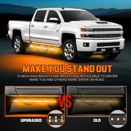 VANPOE 2PCS 70 inch Truck Emergency Strobe Lights Strip 864 LED Running Board Lights Bar Waterproof Flexible Flashing Warning Safety Light for Trucks Construction Vehicles Pickup SUV (Amber White)